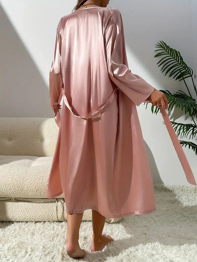 Pyjama Satin Élégant Femme avec Peignoir – Ensemble Nuit Chic