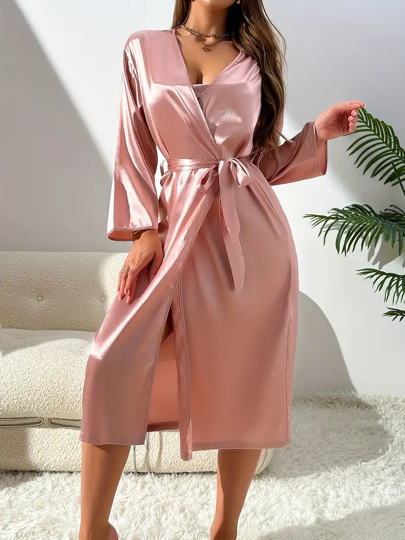 Pyjama Satin Élégant Femme avec Peignoir – Ensemble Nuit Chic